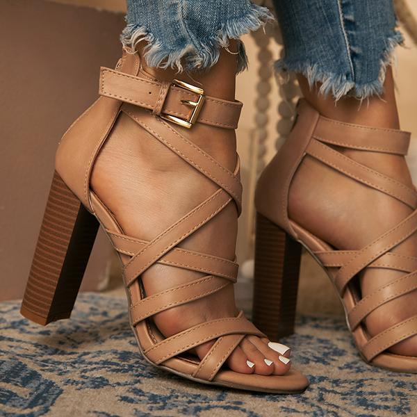 Susiecloths Ankle Adjustable Gold-Tone Buckle Chunky Heels