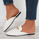 Susiecloths Buckle Decor Flat Mules Slip On Pointed Toe Loafers Slides Backless Shoes