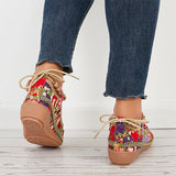 Susiecloths Floral Print Low Wedges Beaded Ankle Straps Casual Shoes
