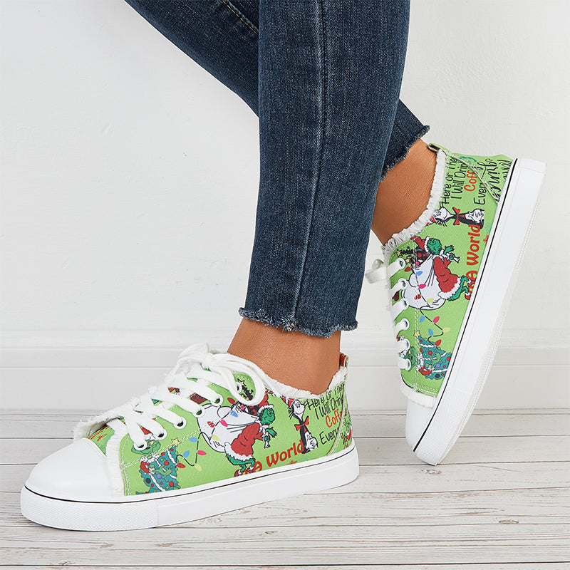 Susiecloths Comic Print Low Top Flat Sneakers Canvas Walking Shoes