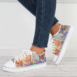 Susiecloths Floral Low Top Canvas Sneakers Lace Up Flats Walking Shoes