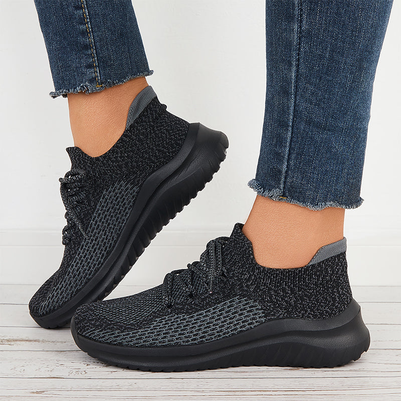 Women Knit Sneakers Round Toe Breathable Walking Shoes