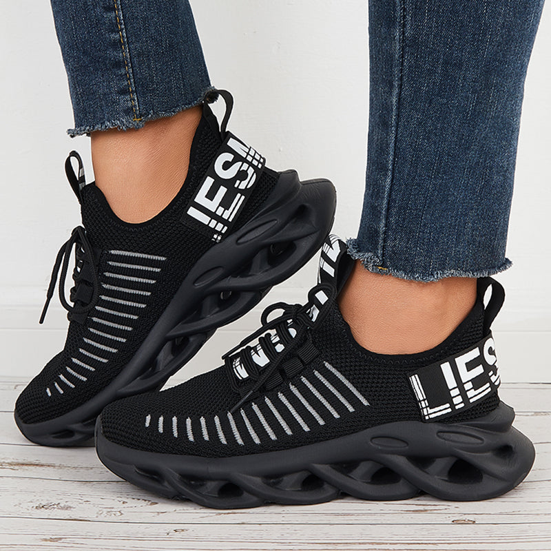 Women Knit Sneakers Lace Up Soft Sole Running Sports Shoes
