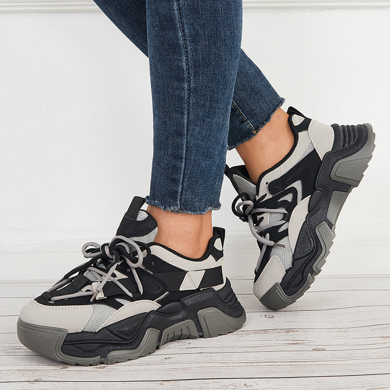 Women Platform Chunky Sneakers Thick Bottom Walking Shoes