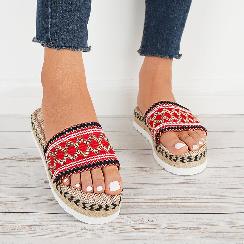 Susiecloths Open Toe Espadrilles Platform Slide Sandals Summer Slippers