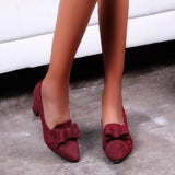 Susiecloths Suede Block Heel Pumps Bowknot Round Toe Slip on Dress Shoes