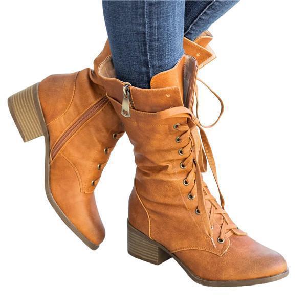 Susiecloths Women's Lace Up Mid Calf Combat Boots