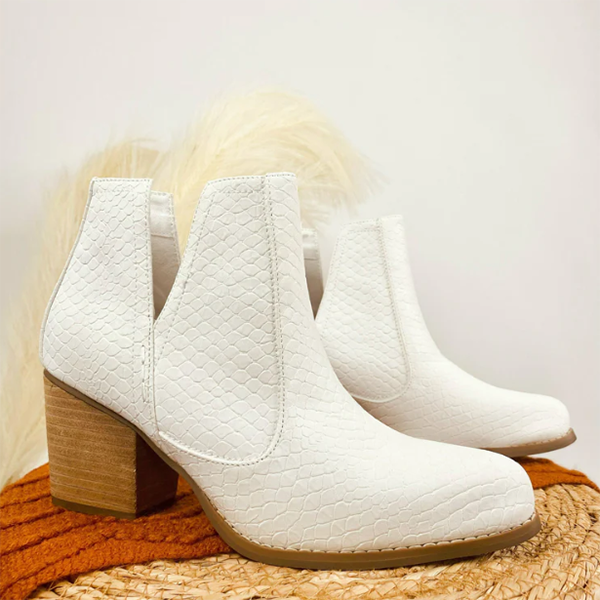 Susiecloths Slip on Cutout Ankle Boots Chunky Stacked Heel Western Booties