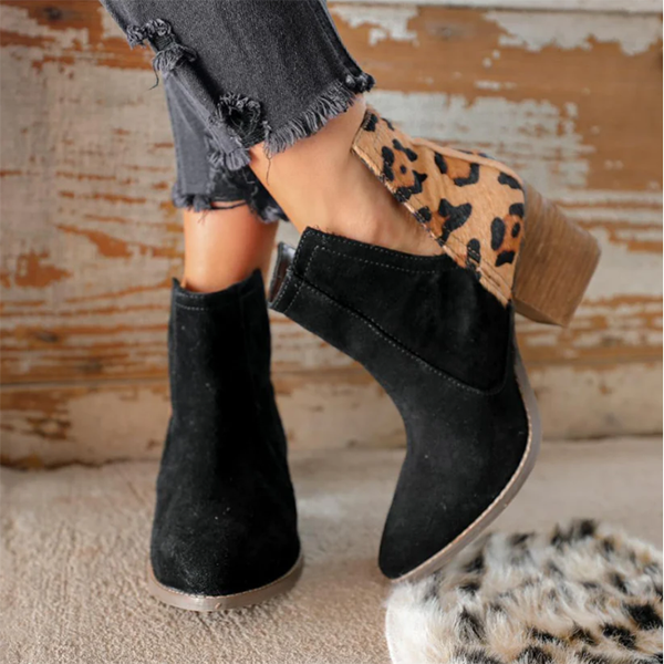 Susiecloths Slip on Cutout Ankle Boots Chunky Stacked Heel Western Booties