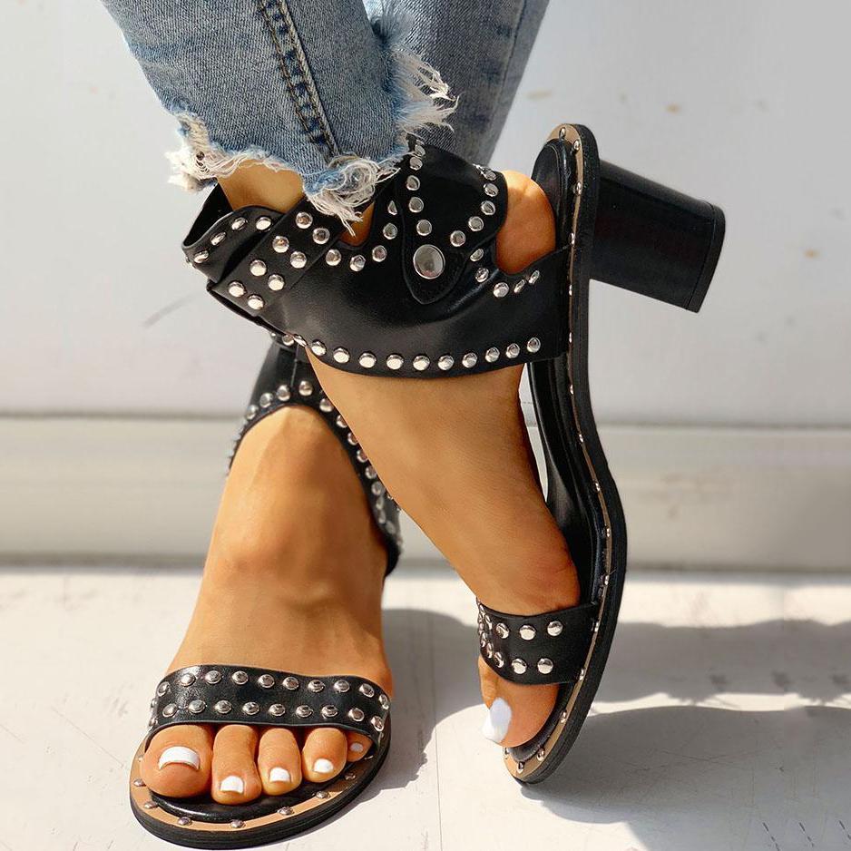 Susiecloths Open Toe Rivet Chunky Heeled Sandals For Women