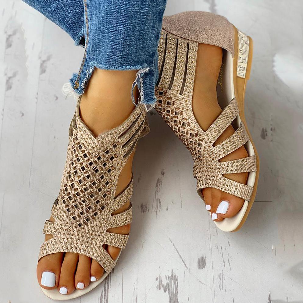 Susiecloths Studded Hollow Out Flat Sandals