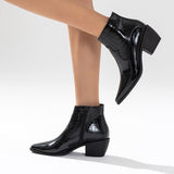 Susiecloths Black Western Ankle Boots Side Zipper Chunky Block Heel Booties