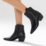 Susiecloths Black Western Cowboy Booties Chunky Stacked Heel Ankle Boots