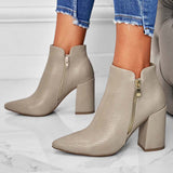 Susiecloths Women Chunky Heel Booties Pointed Toe Side Zip Ankle Boots