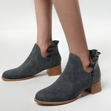 Susiecloths Cutout Slip on Ankle Boots Ruffle Chunky Heel Short Booties