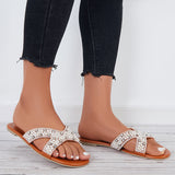 Susiecloths Crisscross Pearl Slides Open Toe Slip on Sandals