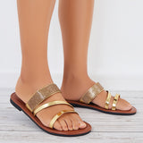 Susiecloths Women Shiny Open Toe Flat Slide Sandals Rhinestone Glitter Slippers