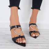 Susiecloths Black Kitten Heel Mule Sandals Rhinestone Pointy Toe Dress Sandals