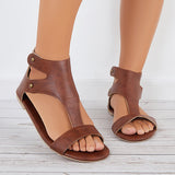 Susiecloths Open Toe T-Strap Flat Sandals Back Zipper Ankle Strap Sandals