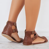 Susiecloths Open Toe T-Strap Flat Sandals Back Zipper Ankle Strap Sandals