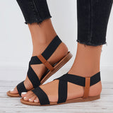 Susiecloths Wide Elastic Ankle Strap Sandals Criss Cross Flat Sandals