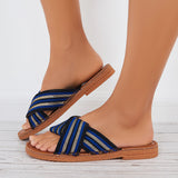 Susiecloths Open Toe Criss Cross Slide Sandals Slip on Summer Flat Slippers