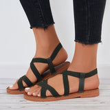 Susiecloths Women Criss Cross Wide Elastic Sandals Ankle Strap Flat Sandals