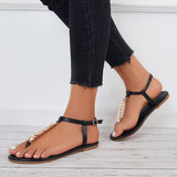 Susiecloths Women Ankle Strap Flat Sandals Metal T-Strap Flip Flops Sandals