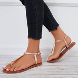 Susiecloths Women Ankle Strap Flat Sandals Metal T-Strap Flip Flops Sandals