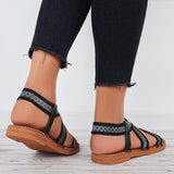 Susiecloths Wide Elastic Flat Sandals Ankle Strap Criss Cross Beach Sandals