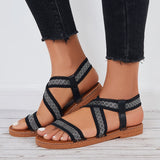 Susiecloths Wide Elastic Flat Sandals Ankle Strap Criss Cross Beach Sandals