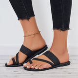 Susiecloths Summer Slippers Toe Ring Wide Flat Sandals Denim Slide Sandals