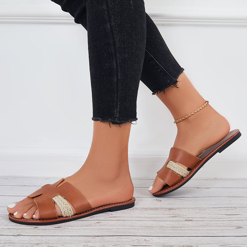 Susiecloths Women Cutout Slide Sandals Open Toe Flat Slippers