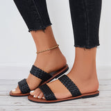 Susiecloths Open Toe Flat Sandals Braided Strap Slides Woven Leather Slippers