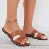 Susiecloths Women Flat Slide Sandals Cutout Braid Open Toe Beach Slippers