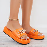 Susiecloths Casual Open Toe Flatform Slippers Chain Decor Platform Slide Sandals