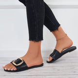 Susiecloths Buckle Flat Slide Sandals Square Toe Beach Slippers