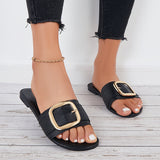 Susiecloths Buckle Flat Slide Sandals Square Toe Beach Slippers
