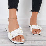Susiecloths Bowknot Flat Slide Sandals Square Toe Beach Slippers
