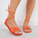 Susiecloths Open Toe Strappy Flat Sandals Lace Up Ankle Strap Sandals