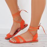 Susiecloths Open Toe Strappy Flat Sandals Lace Up Ankle Strap Sandals