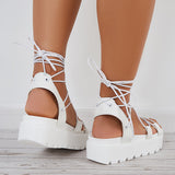 Susiecloths Summer Lace Up Strappy Sandals Open Toe Chunky Sole Sandals