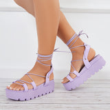 Susiecloths Summer Lace Up Strappy Sandals Open Toe Chunky Sole Sandals