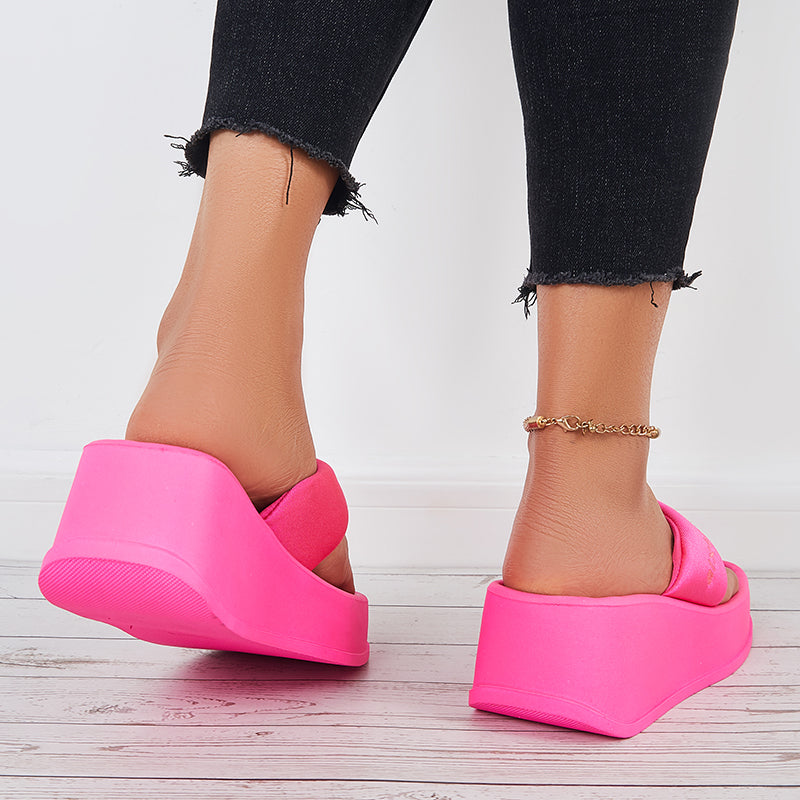 Susiecloths Soft Platform Wedge Slippers Thong Slides Flip Flop Sandals