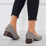 Susiecloths Plaid Chunky Block Low Heel Pumps Square Toe Office Shoes