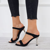 Susiecloths Open Toe Wide Double Straps Mules Backless High Heel Sandals