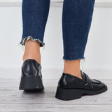 Susiecloths Retro Square Toe Penny Loafers Platform Chunky Heel Work Shoes
