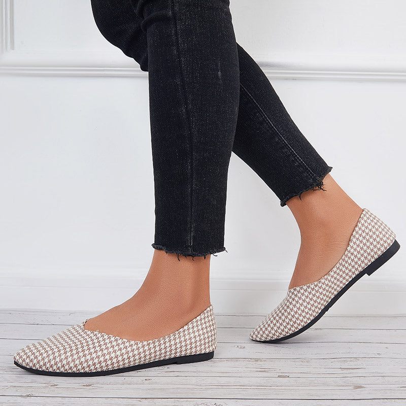 Susiecloths Pointed Toe V Cut Flats Slip on Penny Loafers Soft Shoes