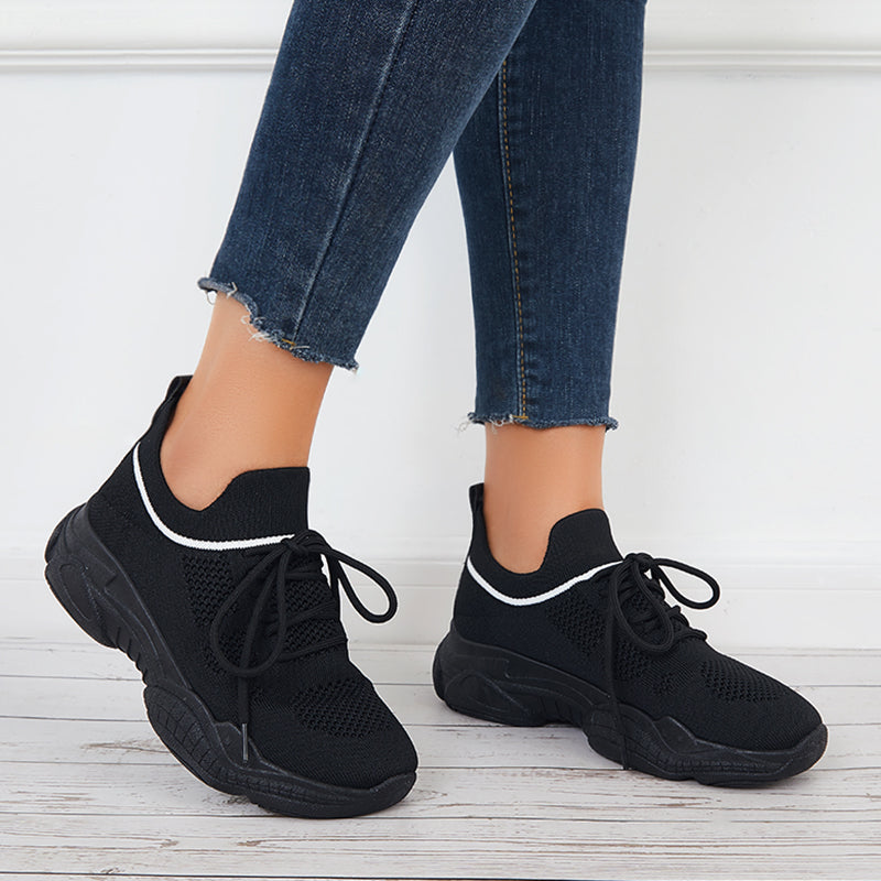 Susiecloths Black Mesh Chunky Sneakers Breathable Thick Sole Shoes