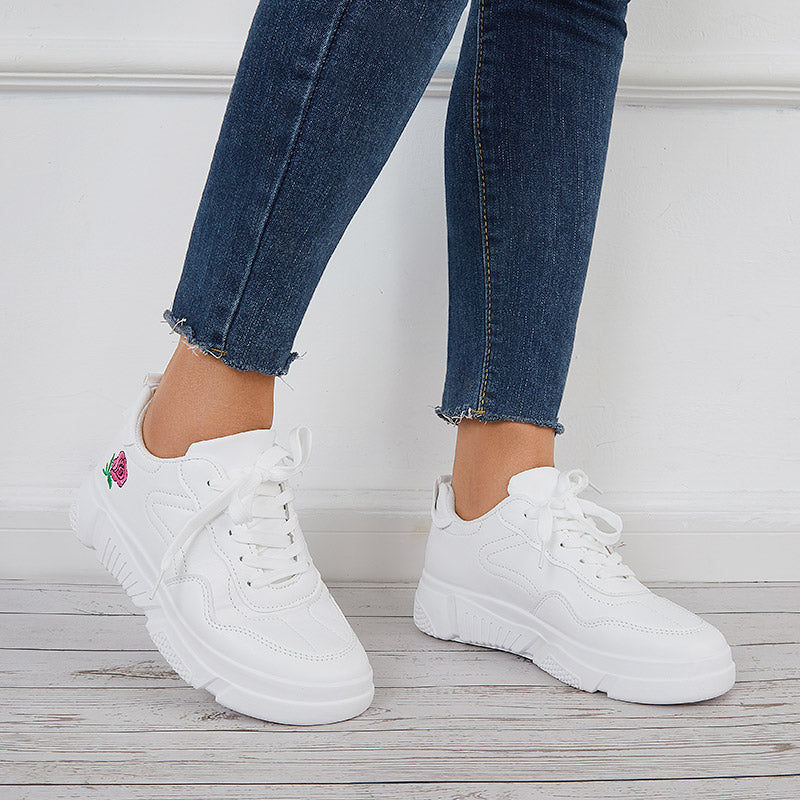 Susiecloths Women Platform Tennis Sneakers Lace Up Casual Walking Shoes